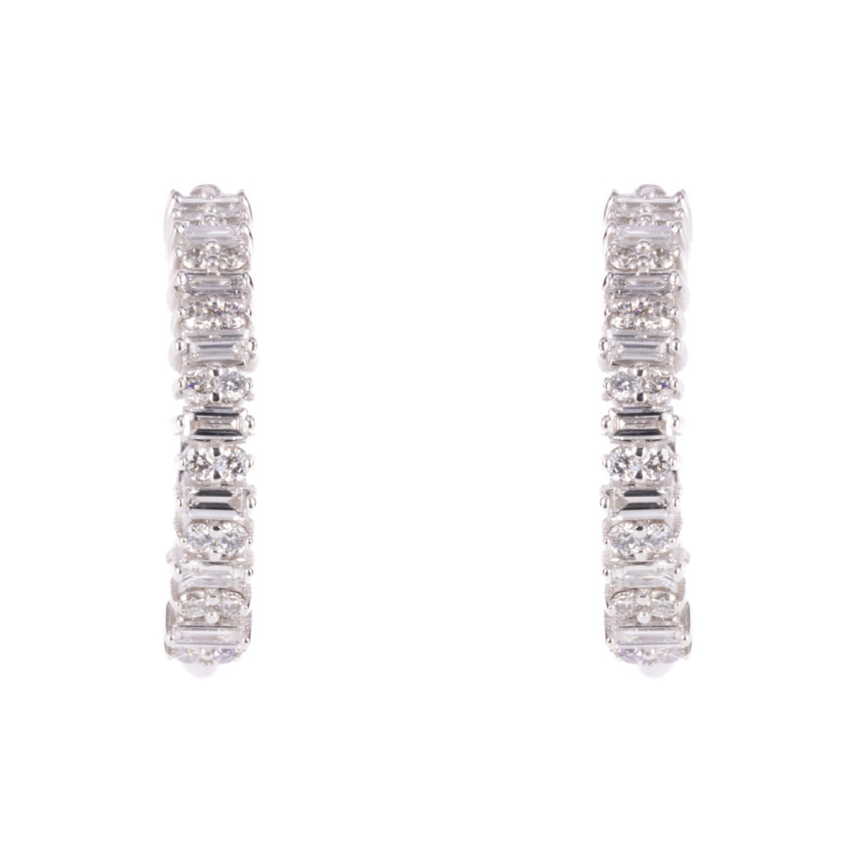 Whie Gold Baguette Diamond Hoop Studs