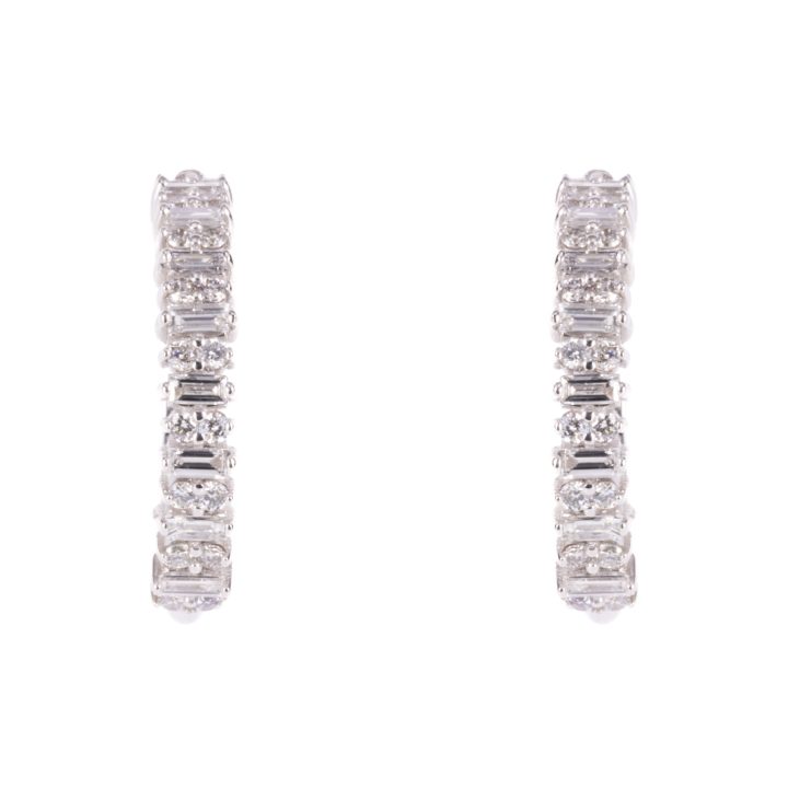 Whie Gold Baguette Diamond Hoop Studs