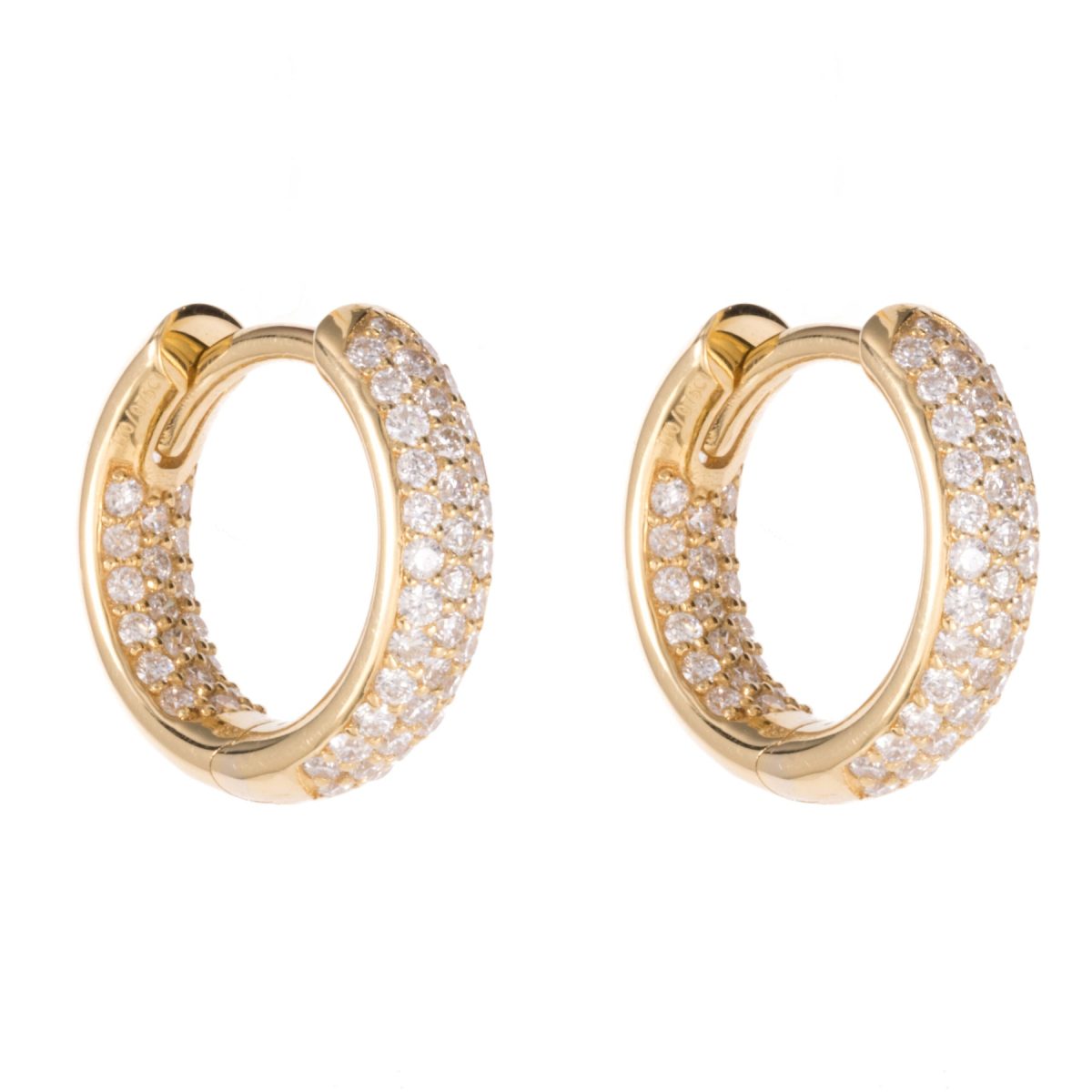 Yellow Gold Diamond Pave Hoop Earrings – view 2