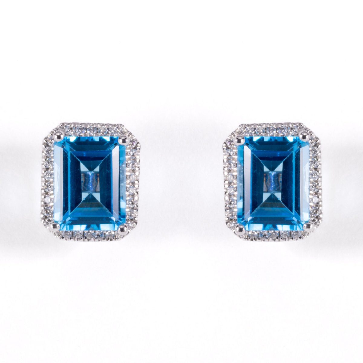 White Gold Blue Topaz & Diamonds Stud Earrings