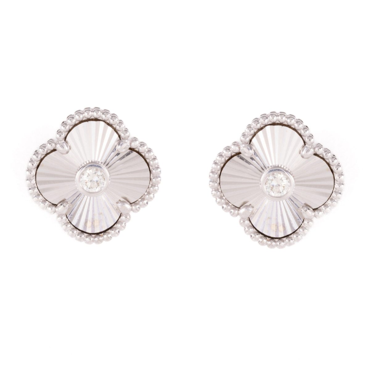 White Gold Clover Diamond Studs