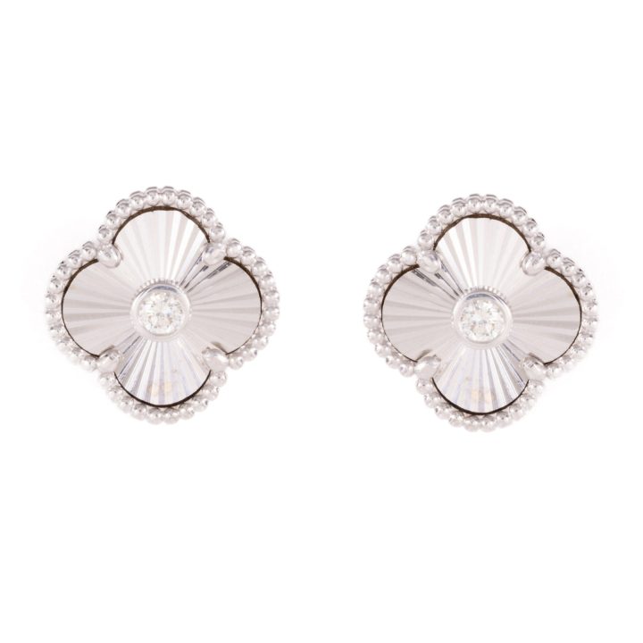 White Gold Clover Diamond Studs