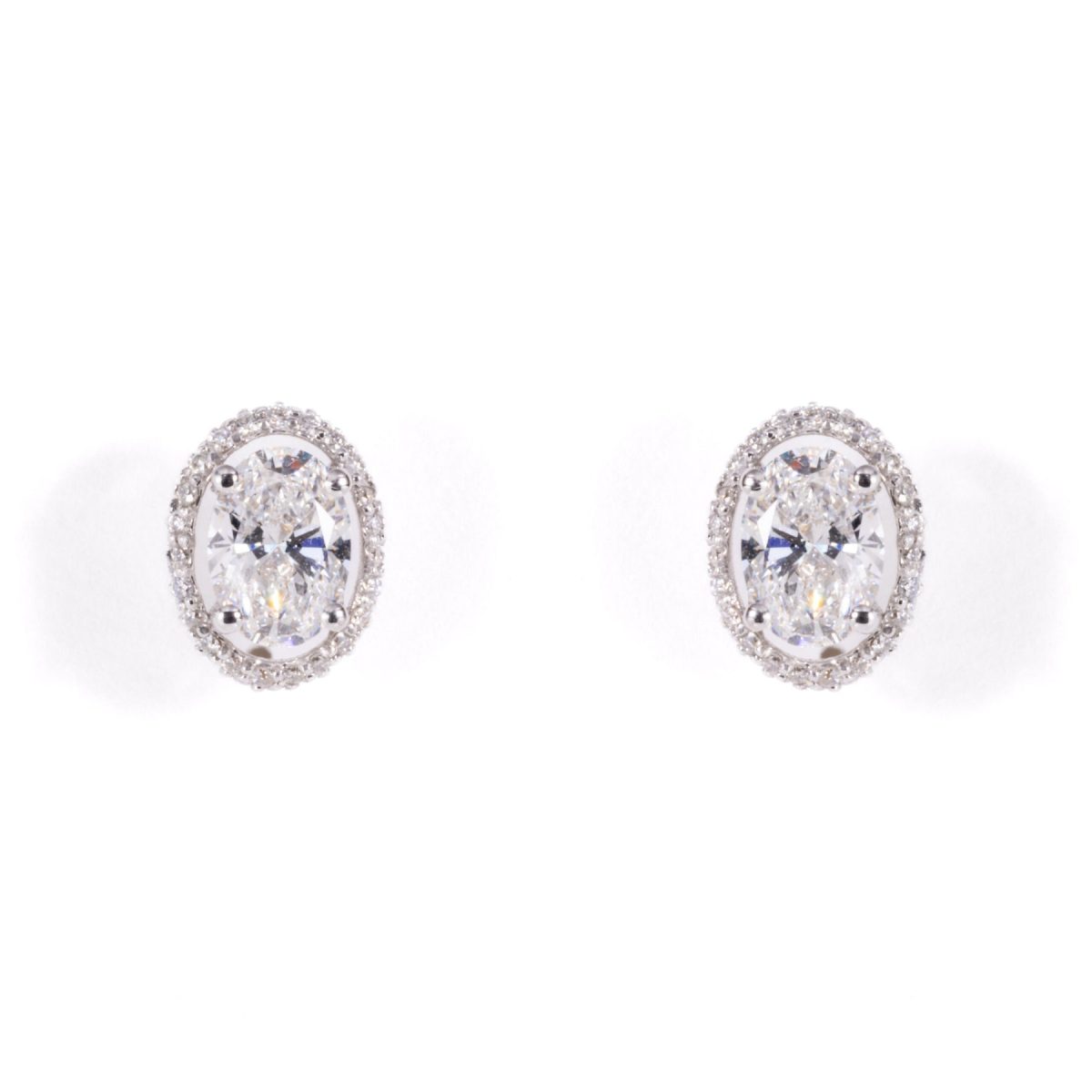 White Gold Oval Halo Diamond Studs