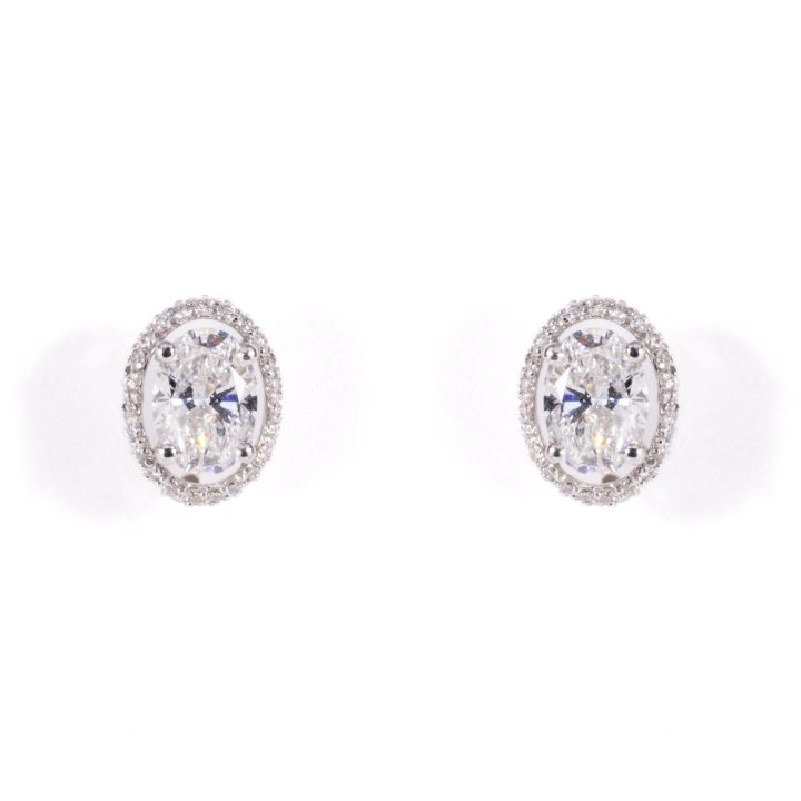 White Gold Oval Halo Diamond Studs