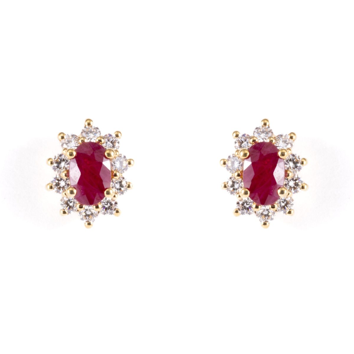 Oval Ruby And Diamond Cluster Earrings