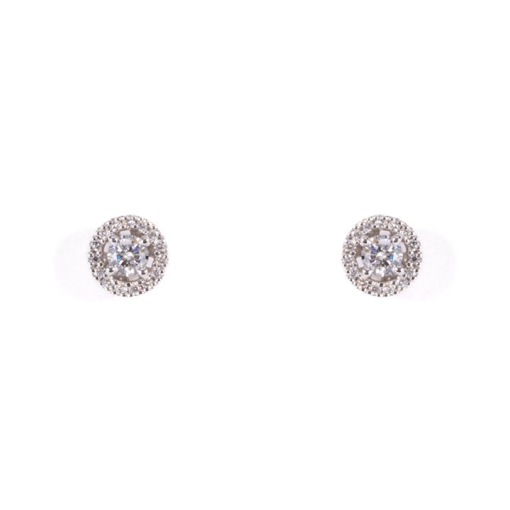 White Gold Diamond Halo Stud Earrings