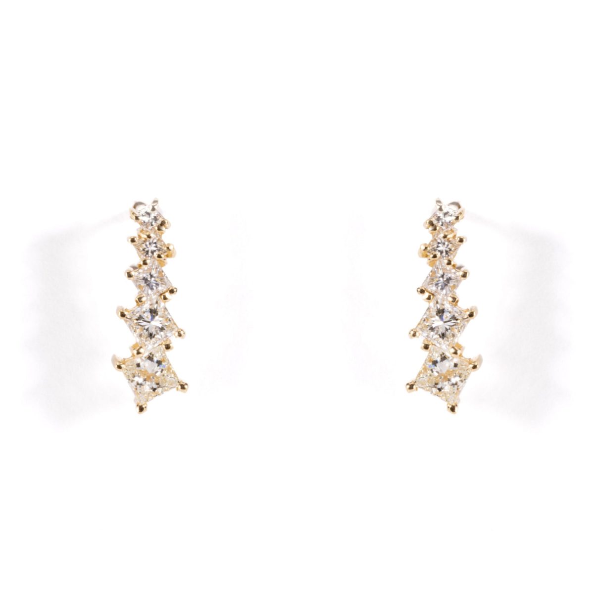 Yellow Gold Princess Cut Diamond Drop Earrings