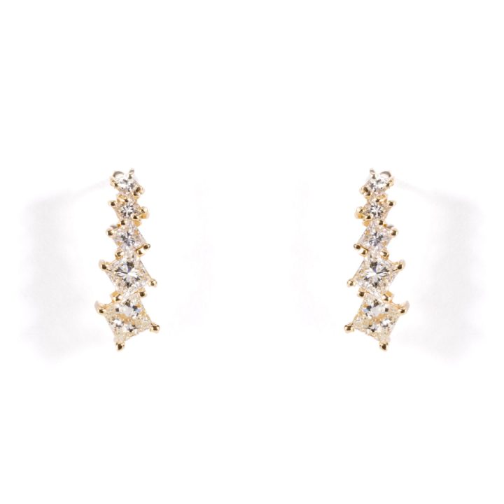 Yellow Gold Princess Cut Diamond Drop Earrings
