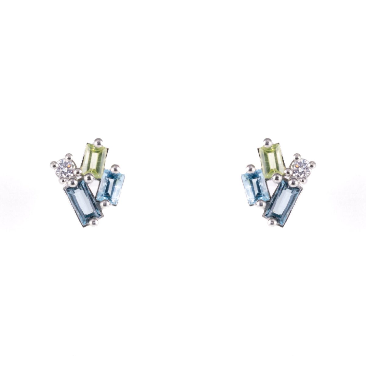 Baguette Blue And Green Sapphires & Diamond Earrings