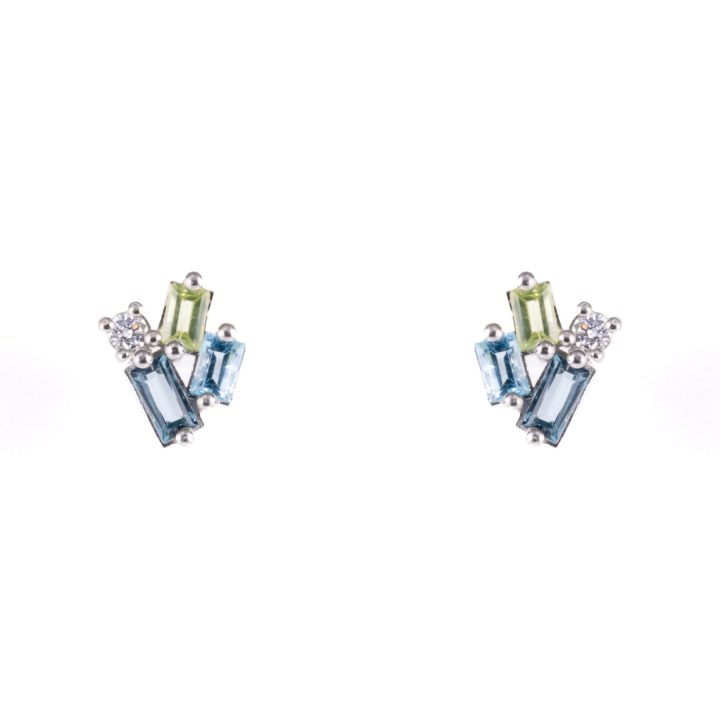 Baguette Blue And Green Sapphires & Diamond Earrings