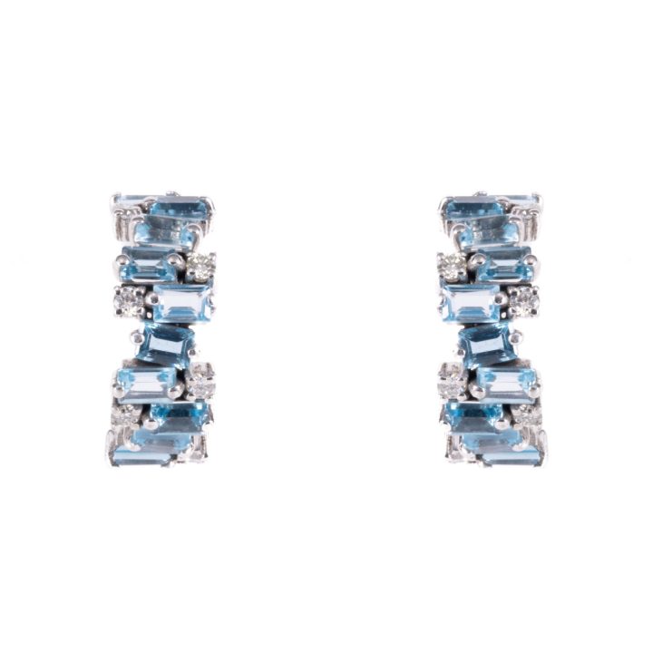 Baguette Blue Sapphire & Diamond Earrings