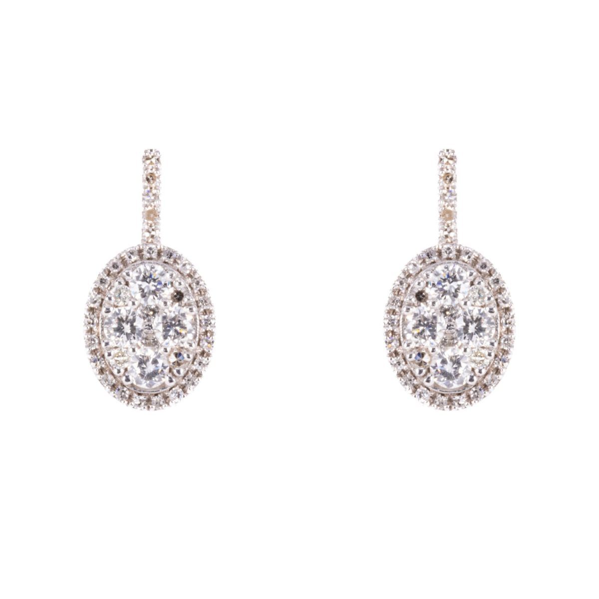 White Gold Oval Diamond Illusion Earrings
