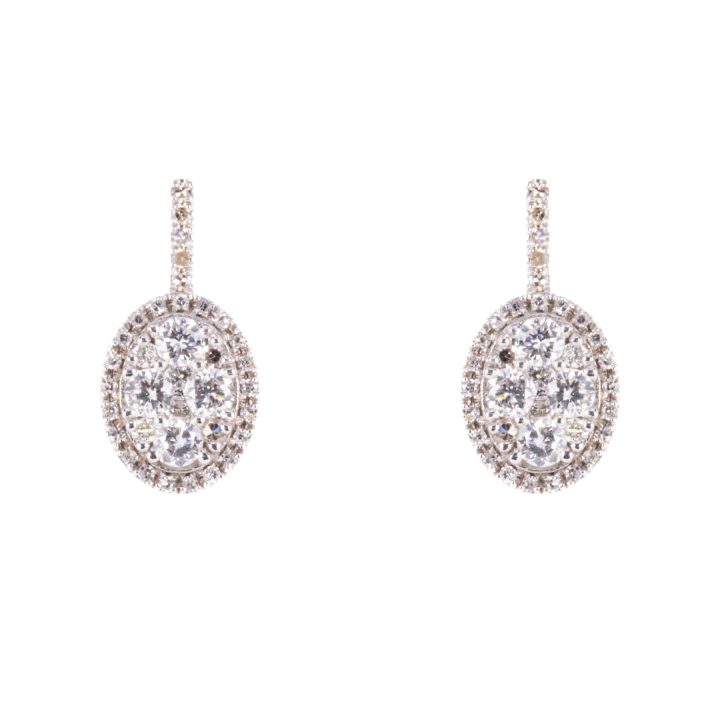 White Gold Oval Diamond Illusion Earrings