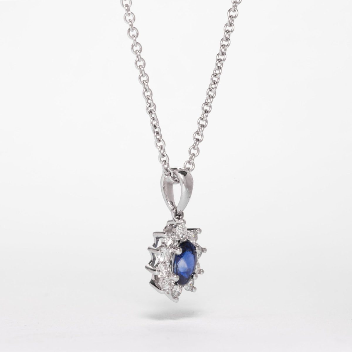 Blue Sapphire And Diamond Cluster Pendant – view 2