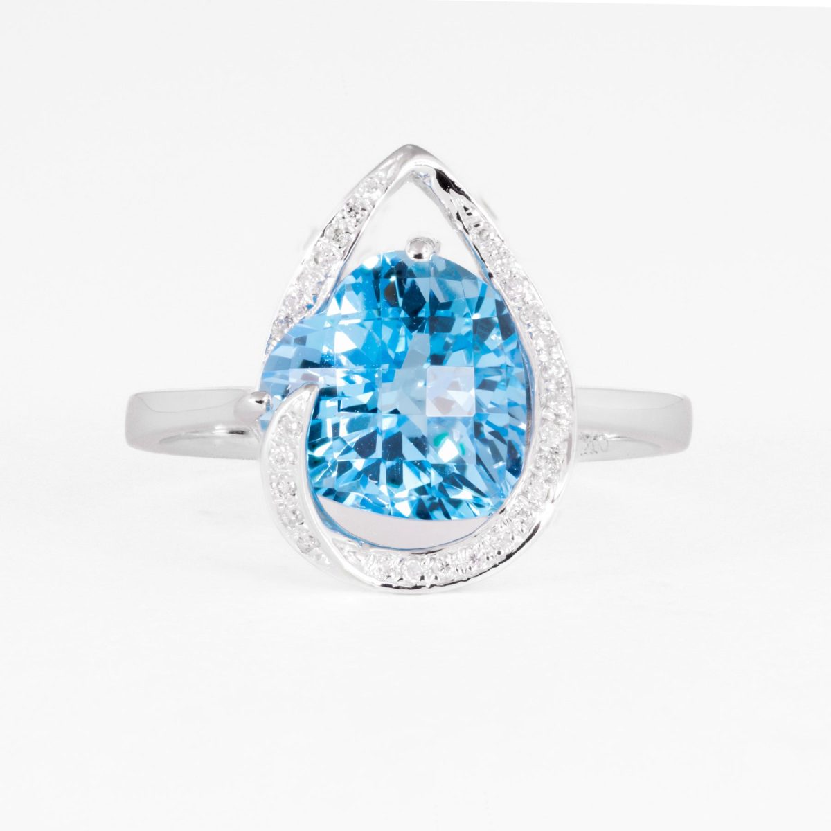 Heart Shaped Blue Topaz & Diamond Ring – view 3