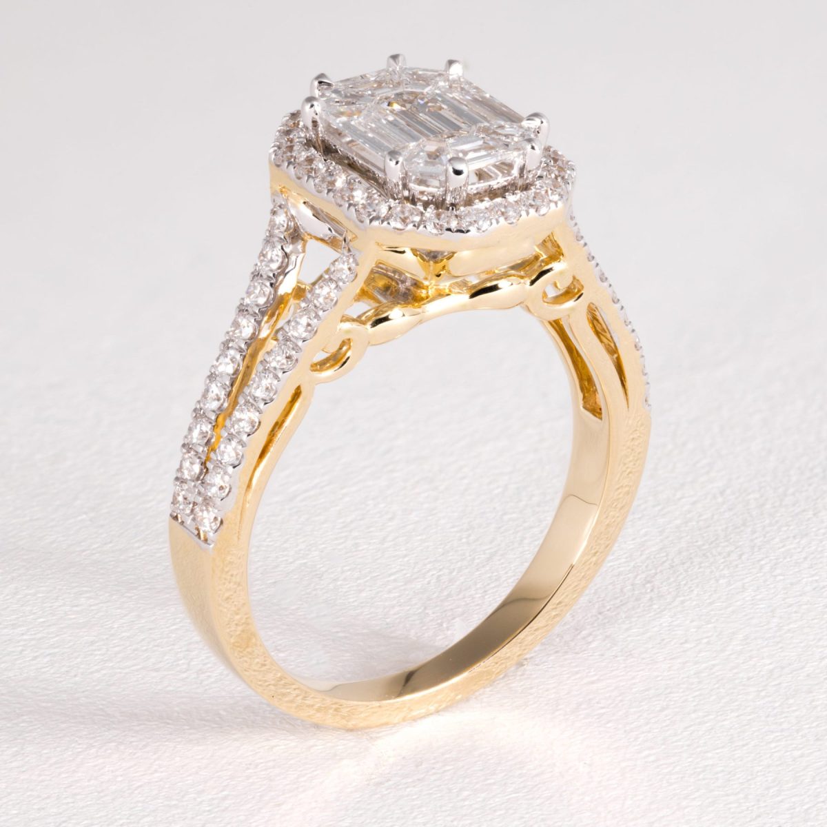Baguette Diamond Halo Ring