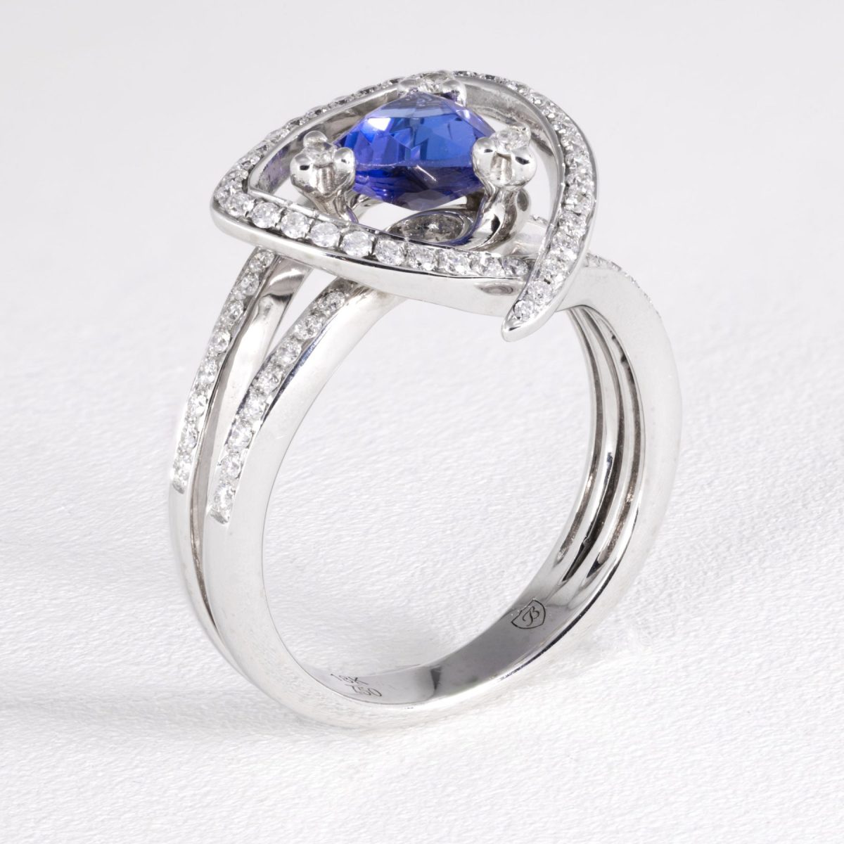 Triliant Cut Tanzanite And Diamond Ring