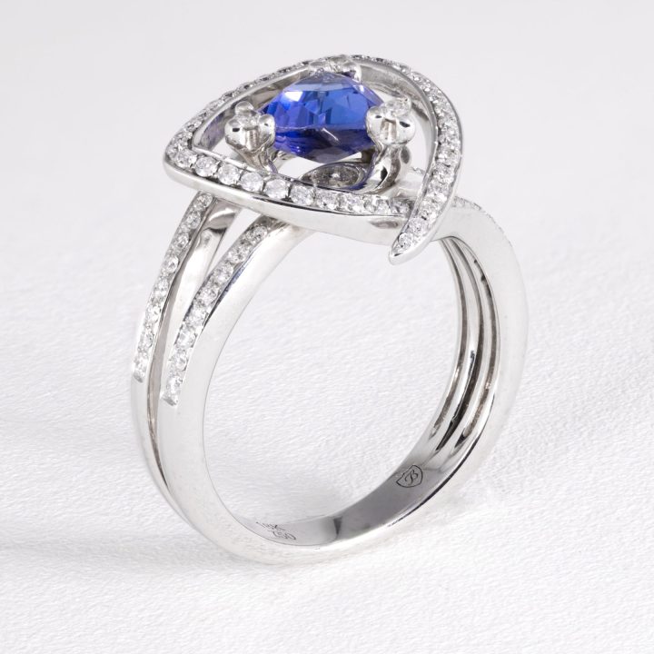 Triliant Cut Tanzanite And Diamond Ring