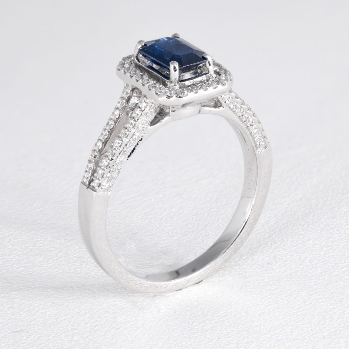 Emerald Cut Blue Saphire & Diamond Dress Ring