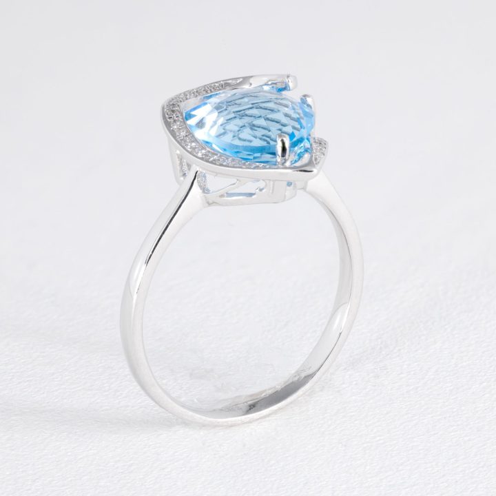 Heart Shaped Blue Topaz & Diamond Ring