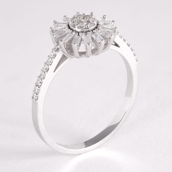 Baguette Diamond Flower Dress Ring