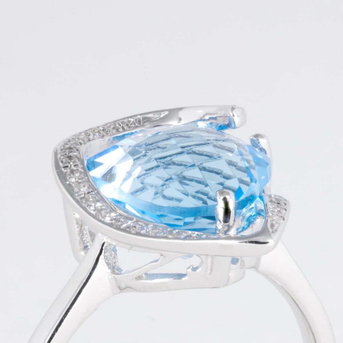 Heart Shaped Blue Topaz & Diamond Ring – view 2