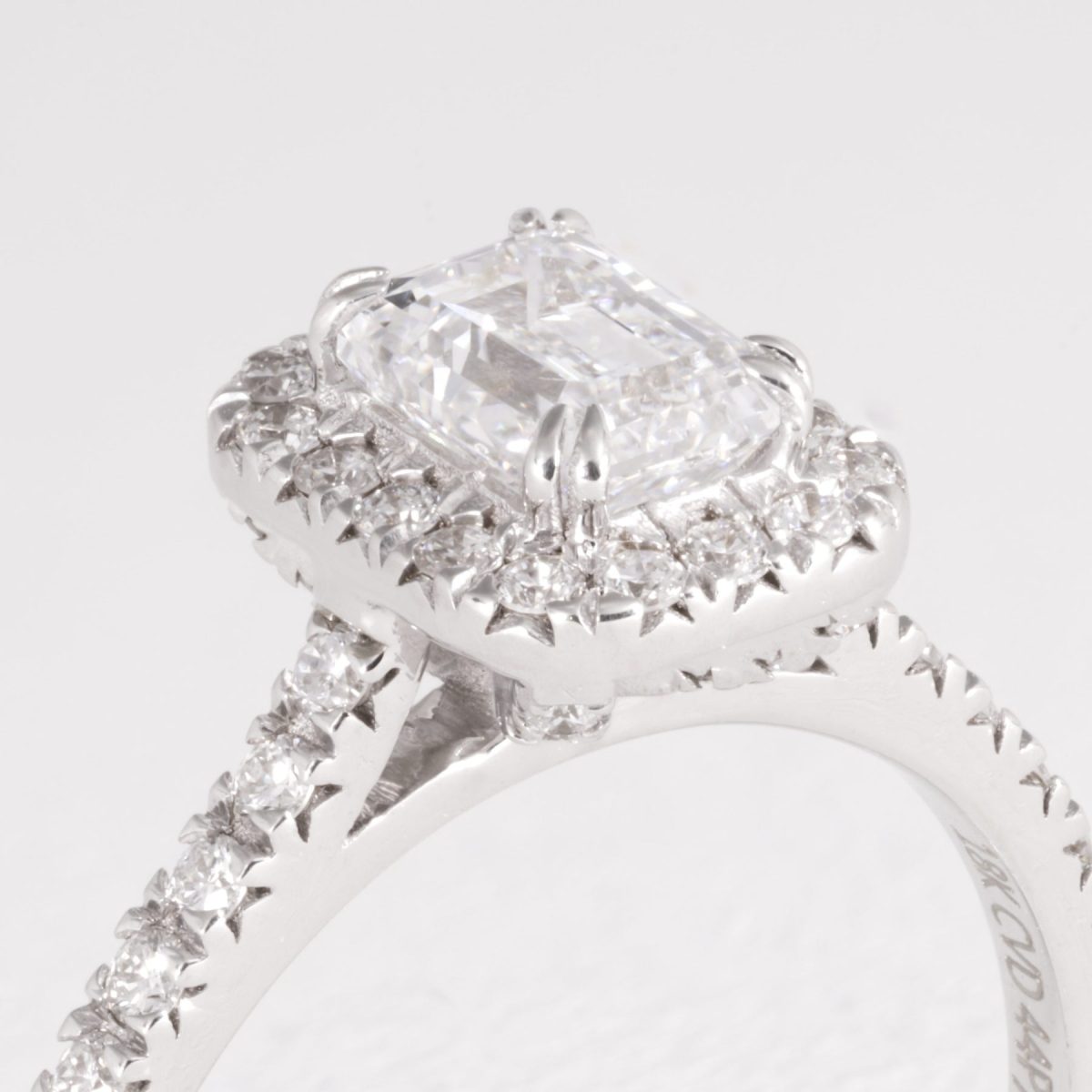 Emerald Diamond Halo Engagement Ring – view 2
